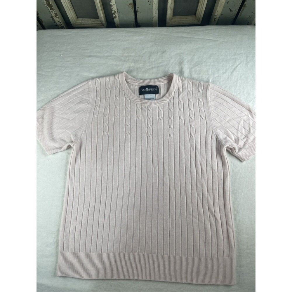 Sag Harbor Women's Sweater Short Sleeve Pullover Soft Pink Large